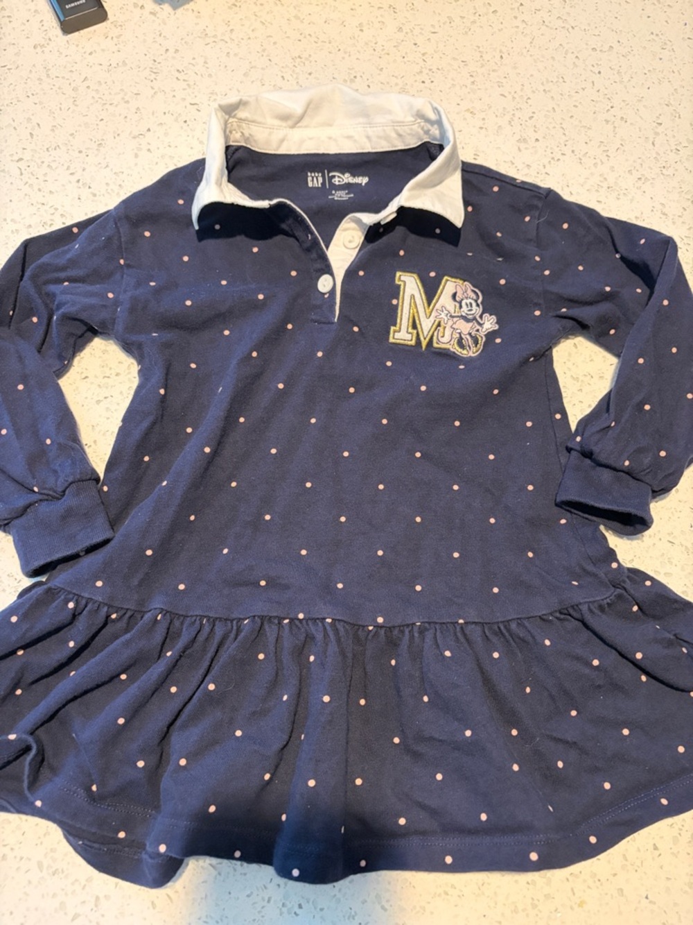 GAP Navy Polka Dot Baby Rugby Dress with White Collar size 3T